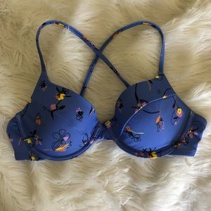 Blue bikini top with flowers